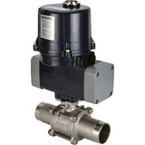 Ball valves Elephant BV3131P(3pc)-FP-W-ISO-H LONG full bore, welded, body - stainless steel SS304, seal - PTFE, with electric quarter turn actuator Elephant QTSA-N-EM-O0-220VAC