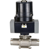 Ball valves Elephant BV3131P(3pc)-FP-W-ISO-H LONG full bore, welded, body - stainless steel SS304, seal - PTFE, with electric quarter turn actuator Elephant QTSA-N-EM-O0-220VAC