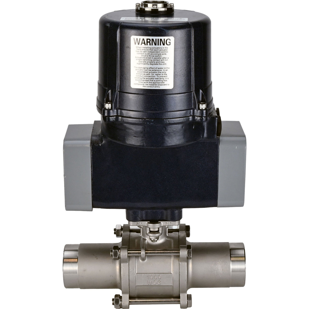 Ball valves Elephant BV3131P(3pc)-FP-W-ISO-H LONG full bore, welded, body - stainless steel SS304, seal - PTFE, with electric quarter turn actuator Elephant QTSA-N-EM-O0-220VAC