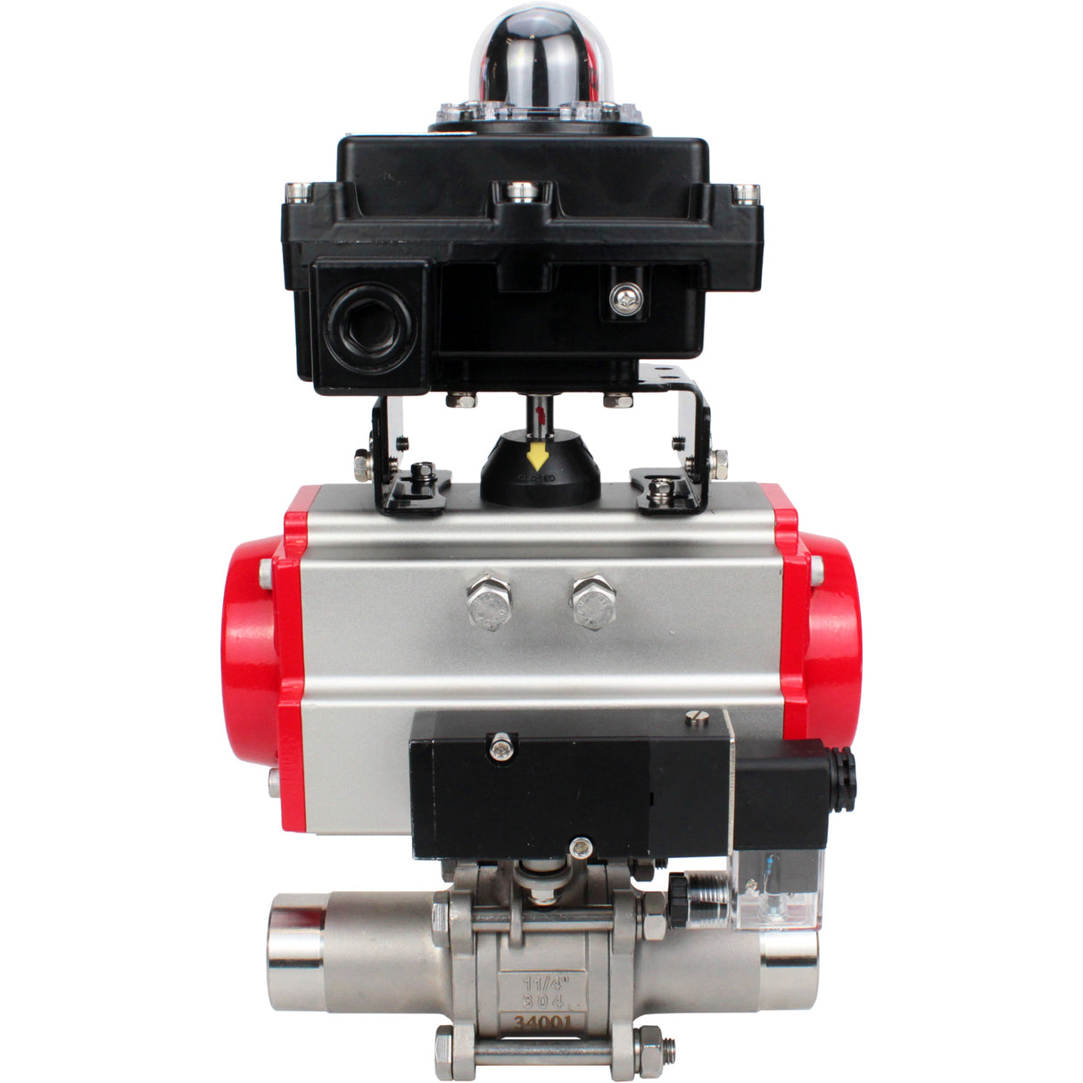Vannes à boisseau sphérique Elephant BV3131P(3pc)-FP-W-ISO-H LONG DN10-150 passage intégral, corps - acier inoxydable 304, à souder, avec actionneur pneumatique PA-DA, distributeur pneumatique 4M310-08 220V et bloc de fin de course APL-410N EX