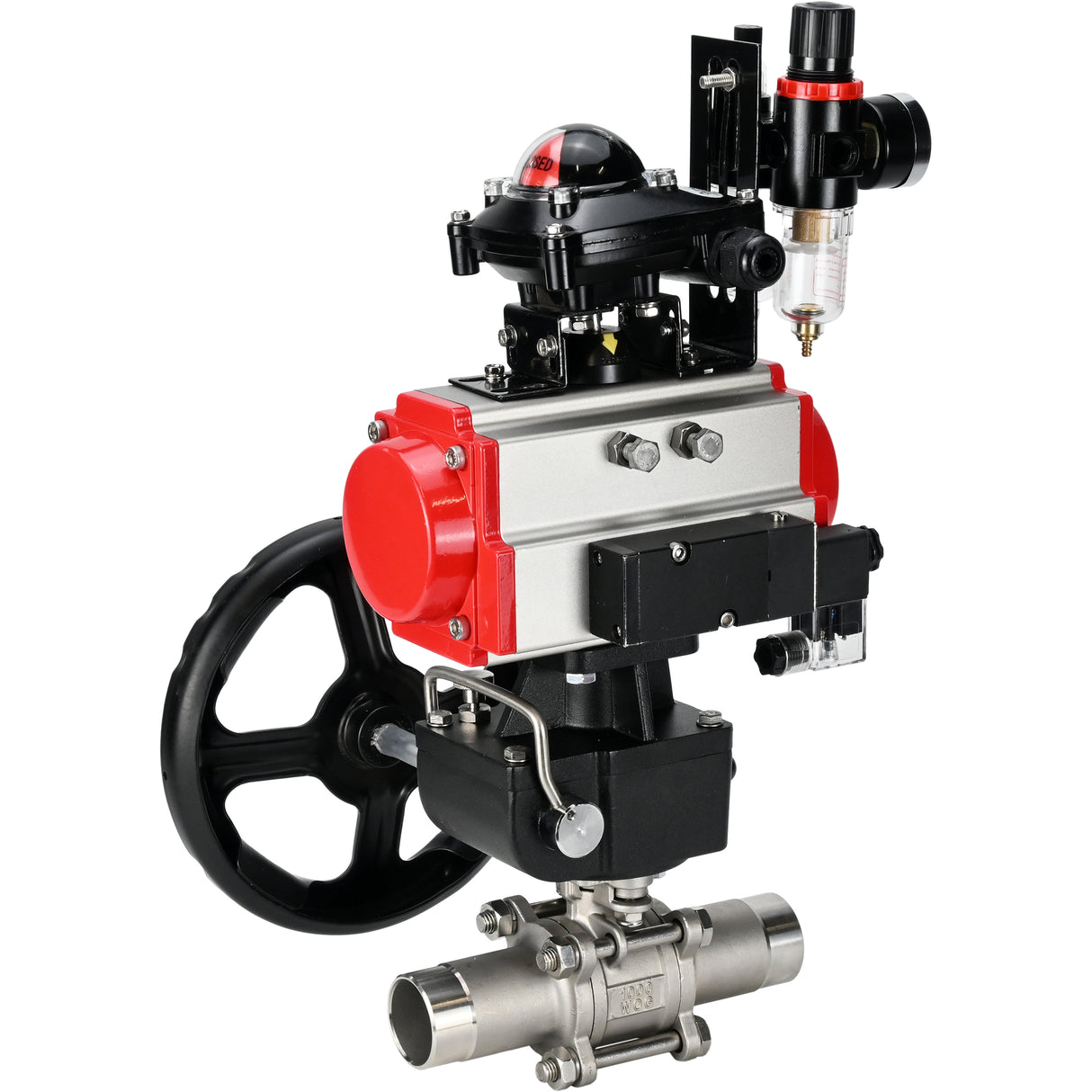 Vannes à boisseau sphérique Elephant BV3131P(3pc)-FP-W-ISO-H LONG DN50-150 passage intégral, corps - acier inoxydable 304, à souder, avec actionneur pneumatique PA-DA, distributeur pneumatique 4M310-08 220V, réducteur MON, BKV APL-210N et BPV AFC2000