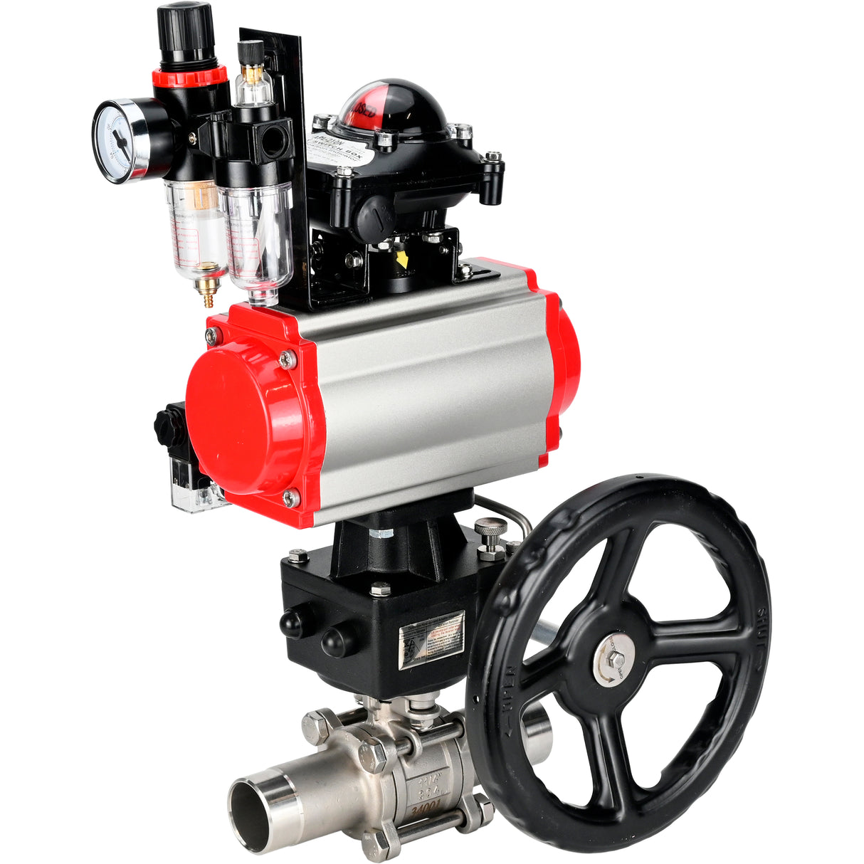 Vannes à boisseau sphérique Elephant BV3131P(3pc)-FP-W-ISO-H LONG DN50-150 passage intégral, corps - acier inoxydable 304, à souder, avec actionneur pneumatique PA-DA, distributeur pneumatique 4M310-08 220V, réducteur MON, BKV APL-210N et BPV AFC2000