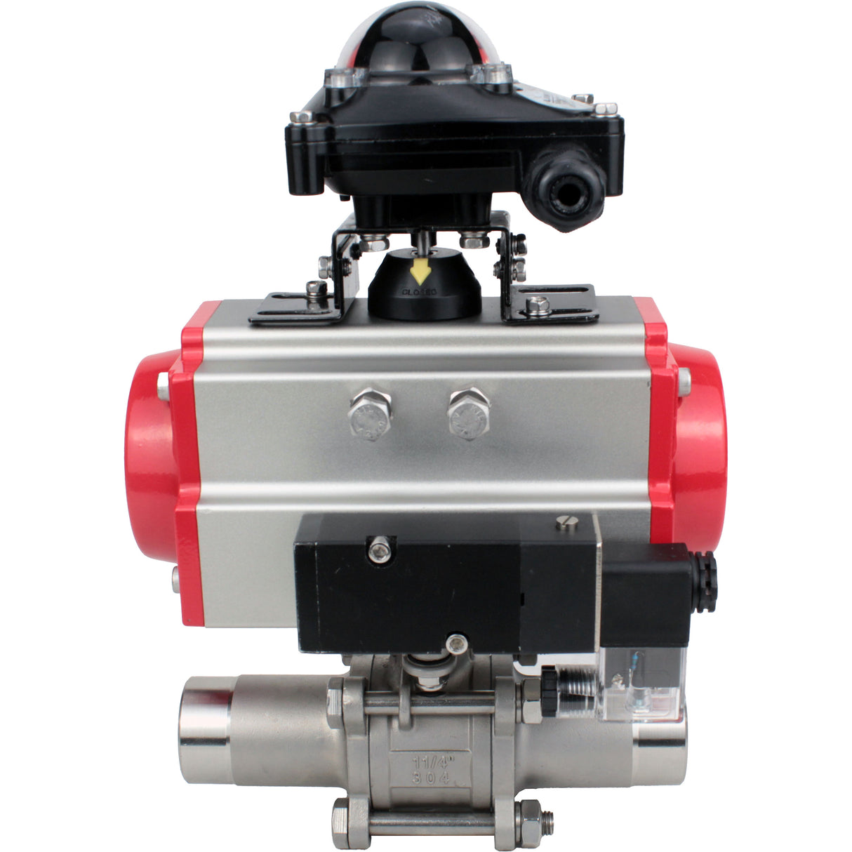 Vannes à boisseau sphérique Elephant BV3131P(3pc)-FP-W-ISO-H LONG DN10-150 passage intégral, corps - acier inoxydable 304, soudé, avec actionneur pneumatique PA-DA, distributeur pneumatique 4M310-08 24V et bloc de fin de course APL -210N