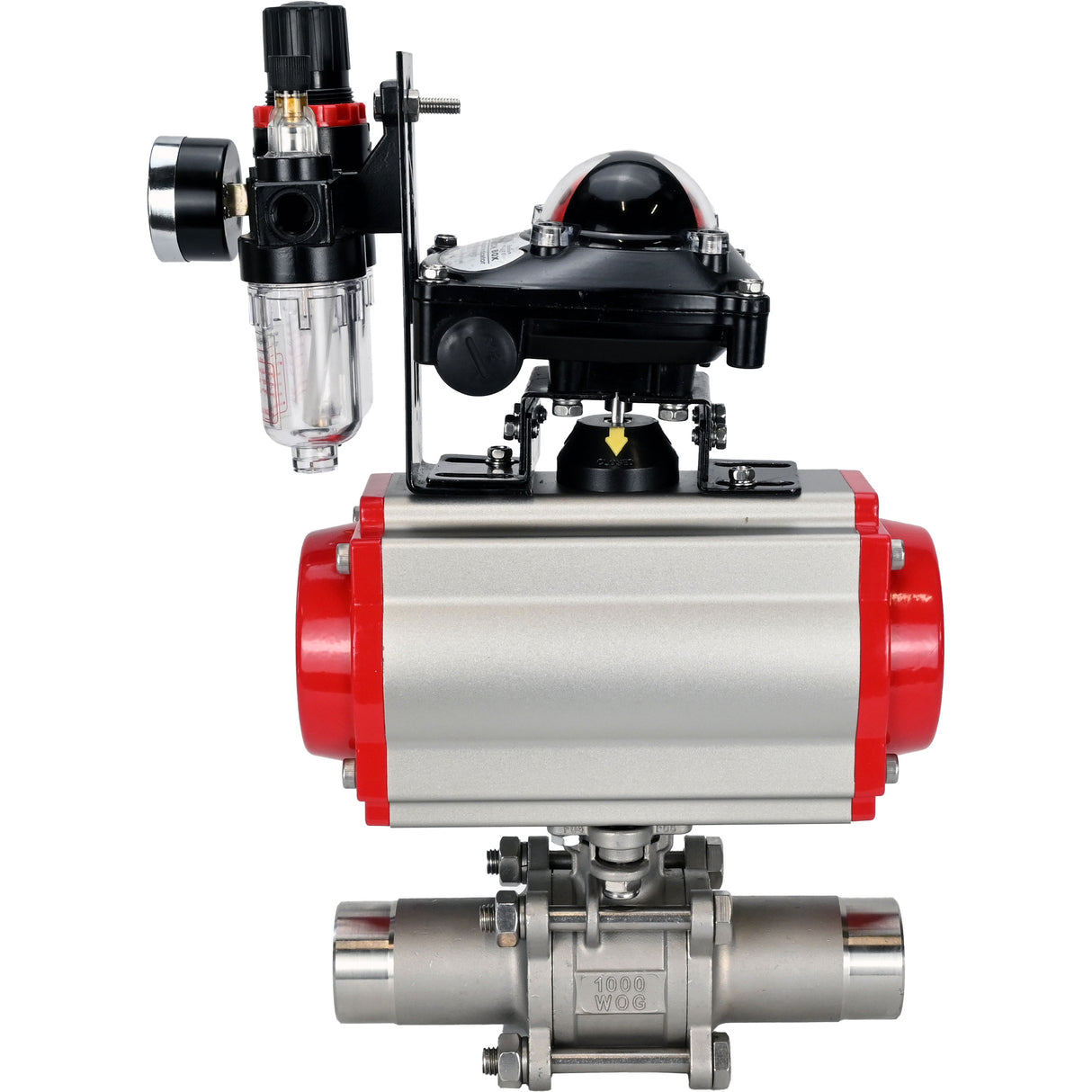Vannes à boisseau sphérique Elephant BV3131P(3pc)-FP-W-ISO-H LONG DN10-150 passage intégral, corps - acier inoxydable 304, à souder, avec actionneur pneumatique PA-DA, distributeur pneumatique 4M310-08 220V, BKV APL-210N et GSV AFC2000
