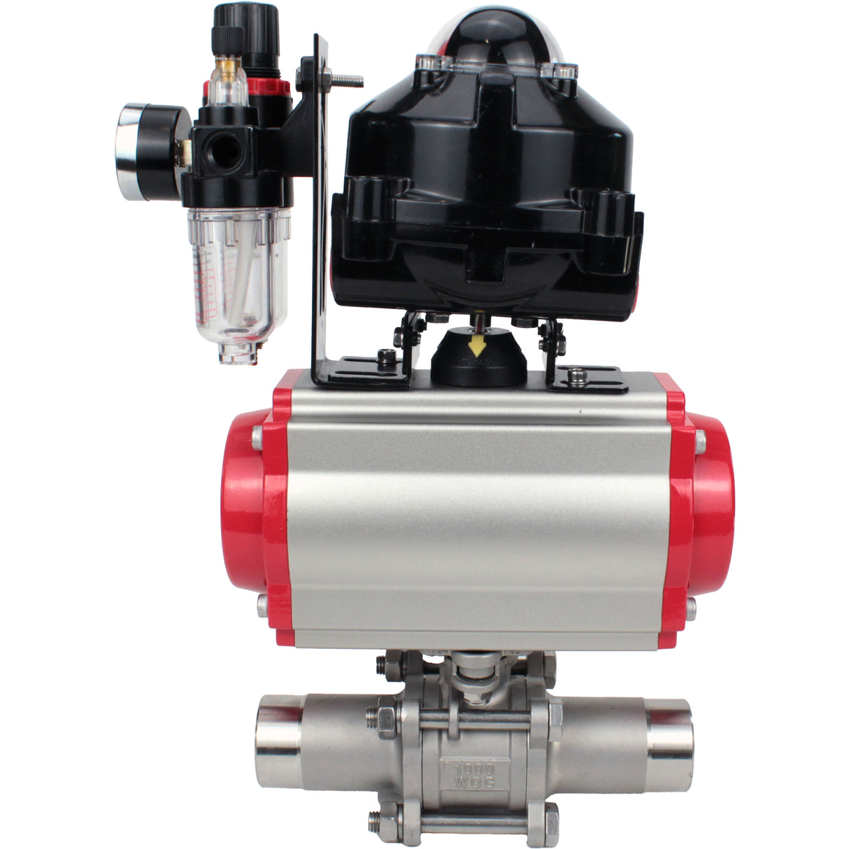 Vannes à boisseau sphérique Elephant BV3131P(3pc)-FP-W-ISO-H LONG DN10-150 passage intégral, corps - acier inoxydable 304, à souder, avec actionneur pneumatique PA-DA, distributeur pneumatique 4M310-08 220V, BKV APL-510N EX et GSV AFC2000