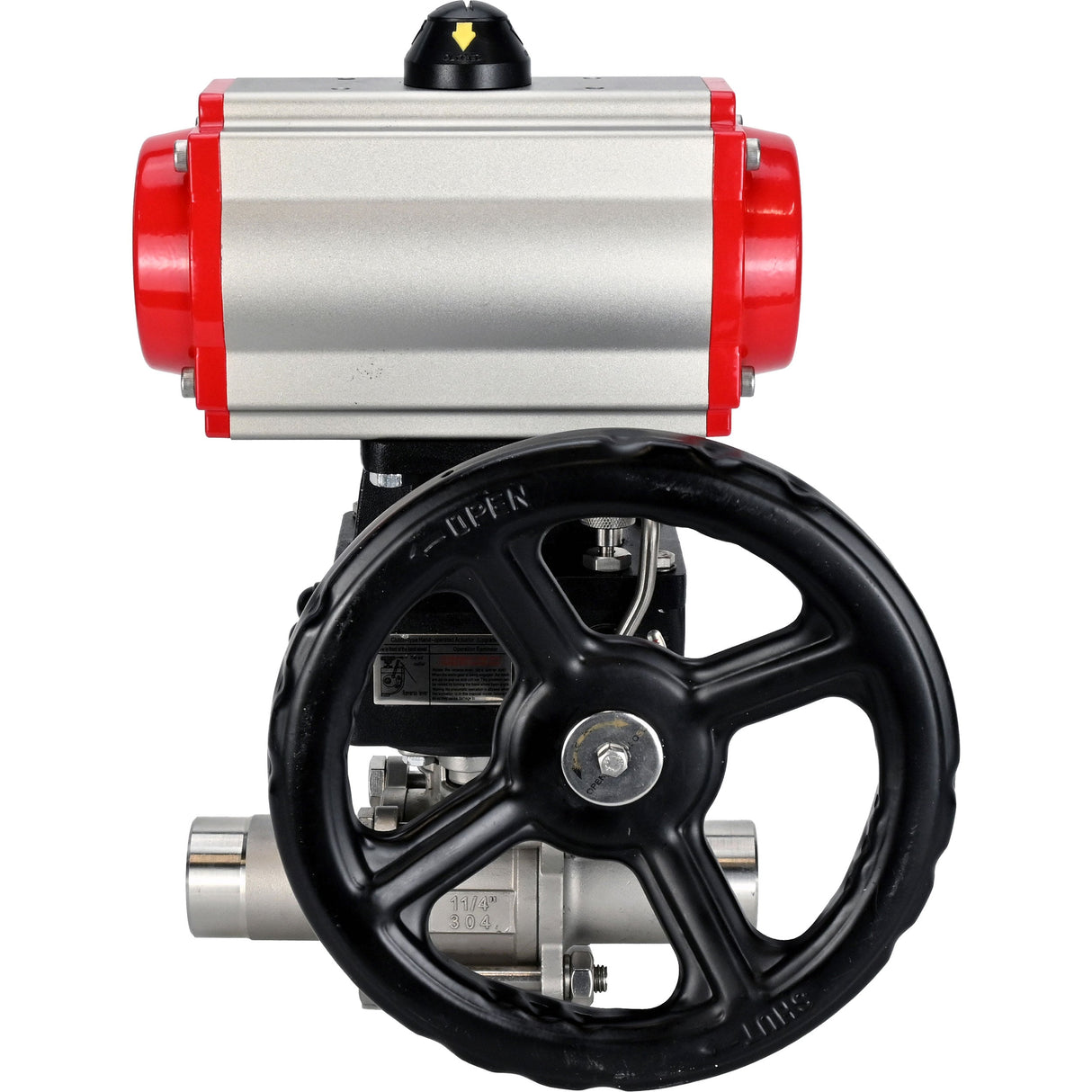 Vannes à boisseau sphérique Elephant BV3232P(3pc)-FP-W-ISO-H LONG à passage intégral, corps - acier inoxydable 316, à souder, avec actionneur pneumatique PA-DA, distributeur pneumatique 4M310-08 24V et réducteur MON