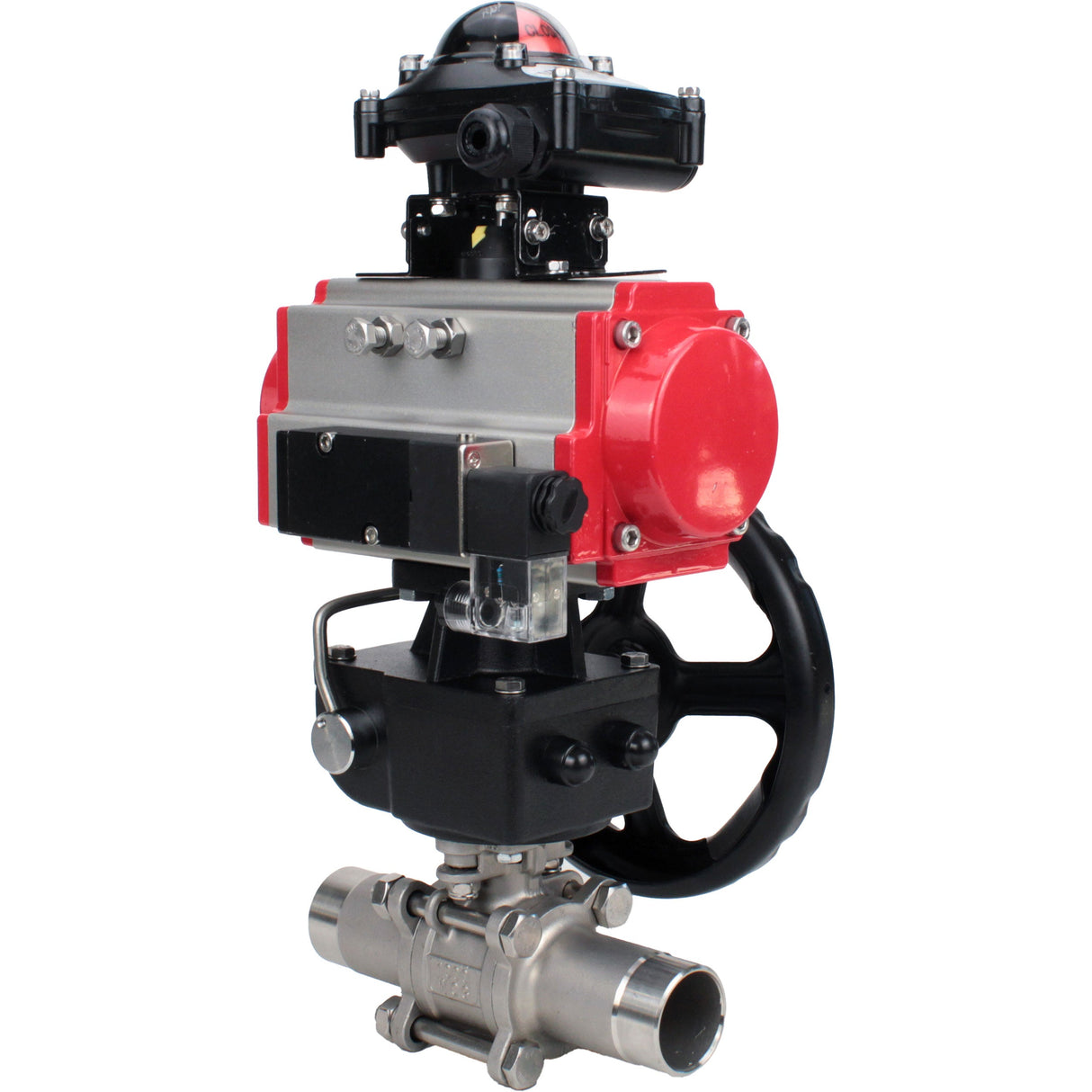 Ball valves Elephant BV3131P(3pc)-FP-W-ISO-H LONG DN50-150 full bore, body - stainless steel 304, for welding, with PA-DA pneumatic actuator, pneumatic distributor 4M310-08 220V, MON gearbox and block limit switches APL-210N
