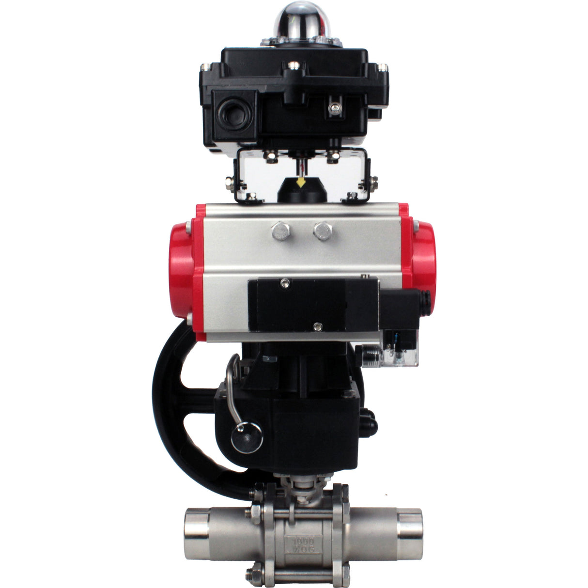 Ball valves Elephant BV3131P(3pc)-FP-W-ISO-H LONG DN50-150 full bore, body - stainless steel 304, for welding, with PA-DA pneumatic actuator, pneumatic distributor 4M310-08 220V, MON gearbox and block limit switches APL-410N EX