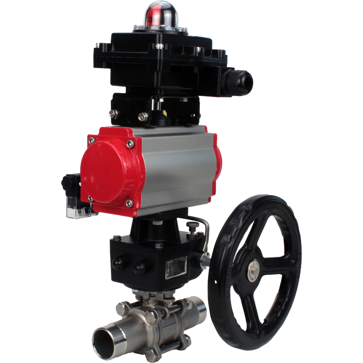 Ball valves Elephant BV3131P(3pc)-FP-W-ISO-H LONG DN50-150 full bore, body - stainless steel 304, for welding, with PA-DA pneumatic actuator, pneumatic distributor 4M310-08 220V, MON gearbox and block limit switches APL-410N EX