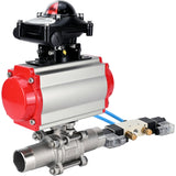 Vannes à boisseau sphérique Elephant BV3131P(3pc)-FP-W-ISO-H LONG DN10-150 passage intégral, corps - acier inoxydable 304, à souder, avec actionneur pneumatique PA-DA, distributeur pneumatique 4V320-10 220V et bloc de fin de course APL -210N