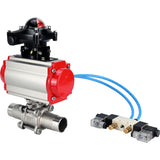Vannes à boisseau sphérique Elephant BV3131P(3pc)-FP-W-ISO-H LONG DN10-150 passage intégral, corps - acier inoxydable 304, à souder, avec actionneur pneumatique PA-DA, distributeur pneumatique 4V320-08 220V et bloc de fin de course APL -210N