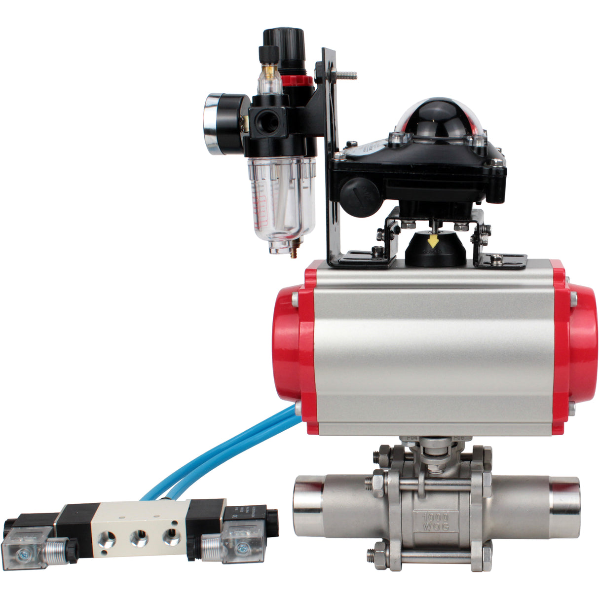 Vannes à boisseau sphérique Elephant BV3131P(3pc)-FP-W-ISO-H LONG DN10-150 passage intégral, corps - acier inoxydable 304, à souder, avec actionneur pneumatique PA-DA, distributeur pneumatique 4V320-08 220V, BKV APL-210N et GSV AFC2000