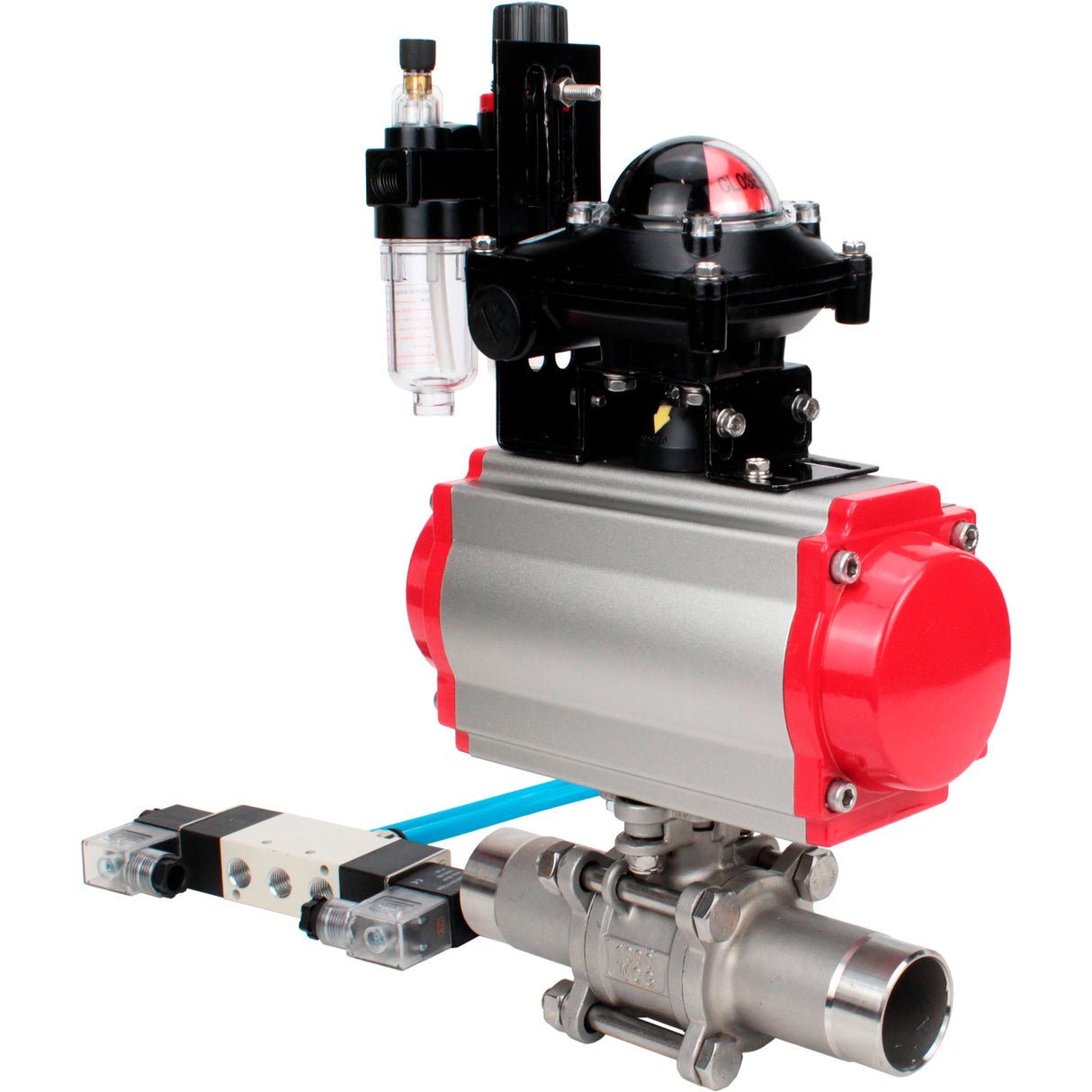 Vannes à boisseau sphérique Elephant BV3131P(3pc)-FP-W-ISO-H LONG DN10-150 passage intégral, corps - acier inoxydable 304, à souder, avec actionneur pneumatique PA-DA, distributeur pneumatique 4V320-08 220V, BKV APL-210N et GSV AFC2000