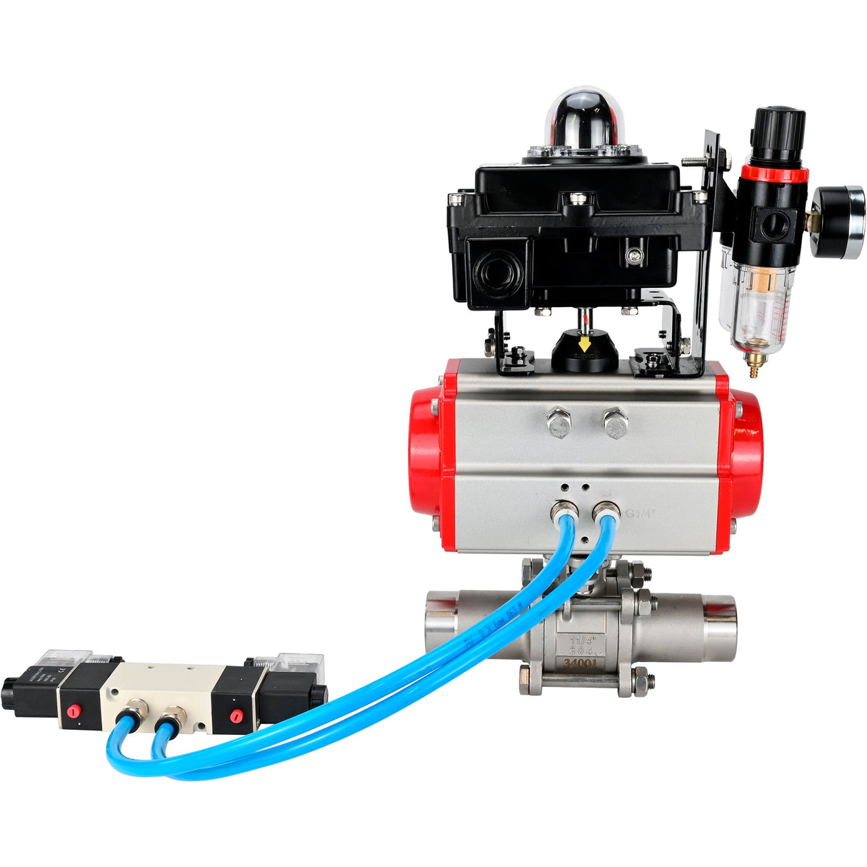 Vannes à boisseau sphérique Elephant BV3131P(3pc)-FP-W-ISO-H LONG à passage intégral, corps - acier inoxydable 304, à souder, avec actionneur pneumatique Elephant PA-SA, distributeur pneumatique 4V320-08 220V, BKV APL-410N EX et BPV AFC2000