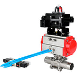Vannes à boisseau sphérique Elephant BV3131P(3pc)-FP-W-ISO-H LONG DN10-150 passage intégral, corps - acier inoxydable 304, à souder, avec actionneur pneumatique PA-DA, distributeur pneumatique 4V320-10 220V et bloc de fin de course APL-410N EX