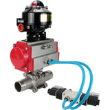 Vannes à boisseau sphérique Elephant BV3131P(3pc)-FP-W-ISO-H LONG DN10-150 passage intégral, corps - acier inoxydable 304, à souder, avec actionneur pneumatique PA-DA, distributeur pneumatique 4V320-10 220V et bloc de fin de course APL-510N EX