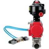 Vannes à boisseau sphérique Elephant BV3131P(3pc)-FP-W-ISO-H LONG DN10-150 passage intégral, corps - acier inoxydable 304, à souder, avec actionneur pneumatique PA-DA, distributeur pneumatique 4V320-08 220V et bloc de fin de course APL-510N EX