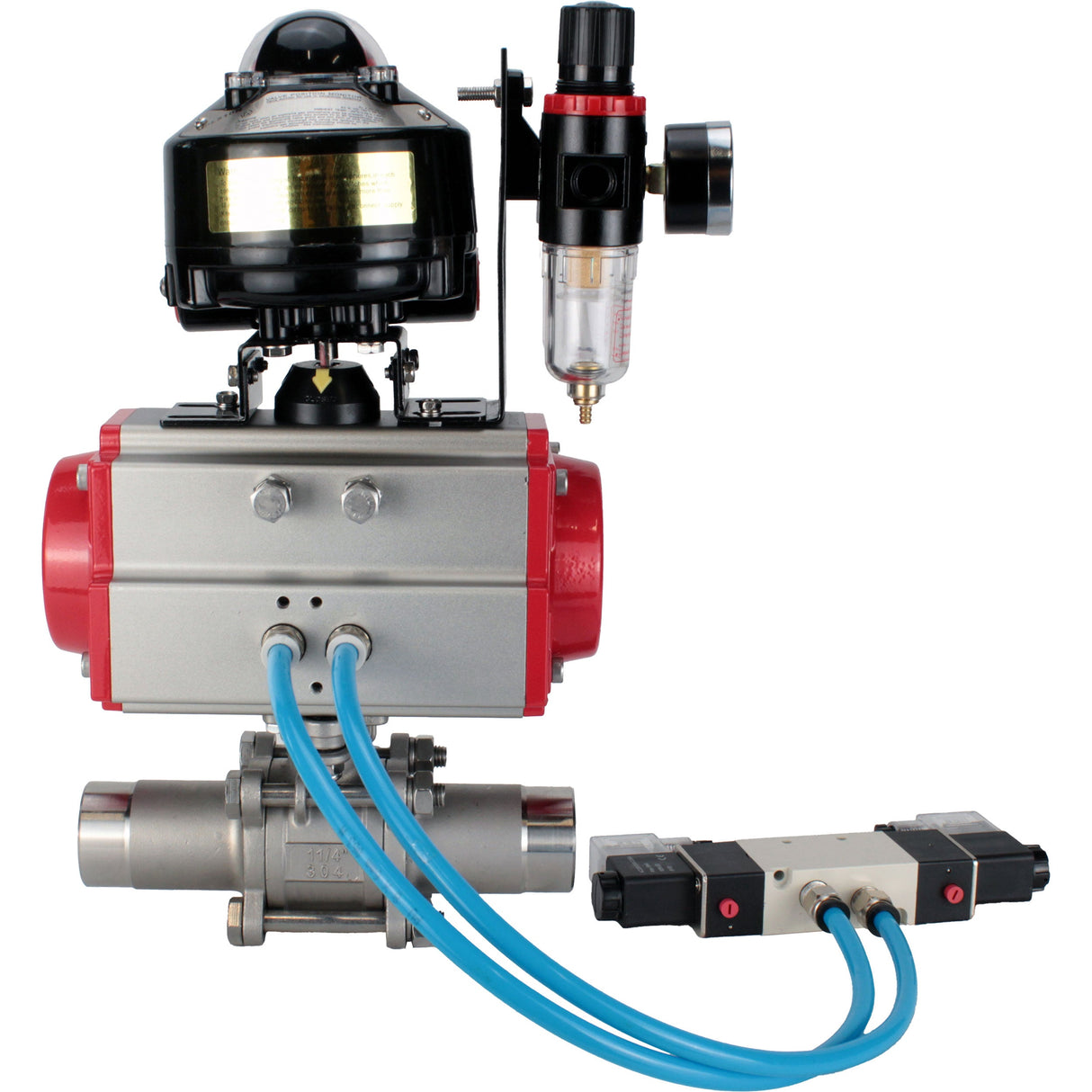Robinets à boisseau sphérique Elephant BV3131P(3pc)-FP-W-ISO-H LONG DN10-150 passage intégral, corps - acier inoxydable 304, à souder, avec actionneur pneumatique PA-DA, distributeur pneumatique 4V320-08 220V, BKV APL-510N EX et GSV AFC2000