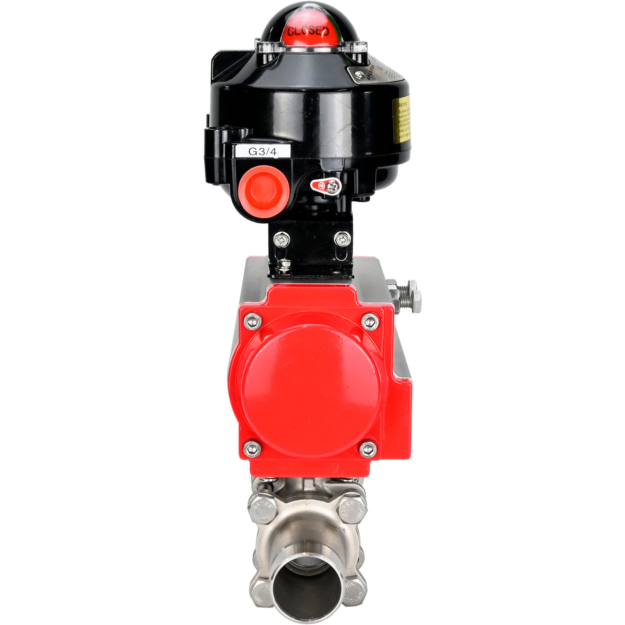 Vannes à boisseau sphérique Elephant BV3131P(3pc)-FP-W-ISO-H LONG DN10-150 passage intégral, corps - acier inoxydable 304, soudé, avec actionneur pneumatique Elephant PA-SA et bloc de fin de course APL-510N EX