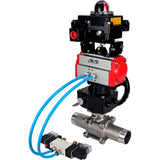Ball valves Elephant BV3131P(3pc)-FP-W-ISO-H LONG,  body material - Stainless steel AISI 304, seal - PTFE / PTFE / Teflon, with pneumatic actuator double action PA-DA, 4V320-10 220V, LSU APL-410N Ex, handwheel MON