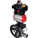 Ball valves Elephant BV3131P(3pc)-FP-W-ISO-H LONG,  body material - Stainless steel AISI 304, seal - PTFE / PTFE / Teflon, with pneumatic actuator double action PA-DA, 4V320-10 220V, LSU APL-410N Ex, handwheel MON