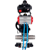 Ball valves Elephant BV3131P(3pc)-FP-W-ISO-H LONG,  body material - Stainless steel AISI 304, seal - PTFE / PTFE / Teflon, with pneumatic actuator double action PA-DA, 4V320-10 220V, LSU APL-410N Ex, handwheel MON