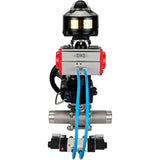 Ball valves Elephant BV3131P(3pc)-FP-W-ISO-H LONG,  body material - Stainless steel AISI 304, seal - PTFE / PTFE / Teflon, with pneumatic actuator double action PA-DA, 4V320-08 220V, LSU APL-510N Ex, handwheel MON