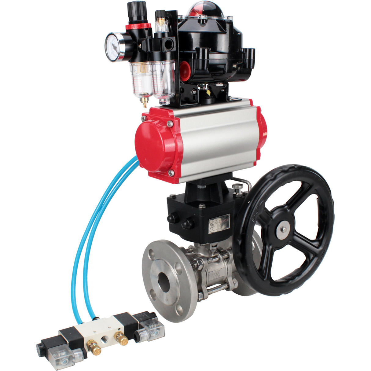 Ball valves Elephant BV3131P(3pc)-FP-F-ISO-H flanged, full bore, three-piece, body - stainless steel SS304, seal - PTFE, with pneumatic drive PA-DA-052-130 pneumatic distributor 4V320 -10 MON gearbox ATU AFC2000 LSU APL-510N-EX