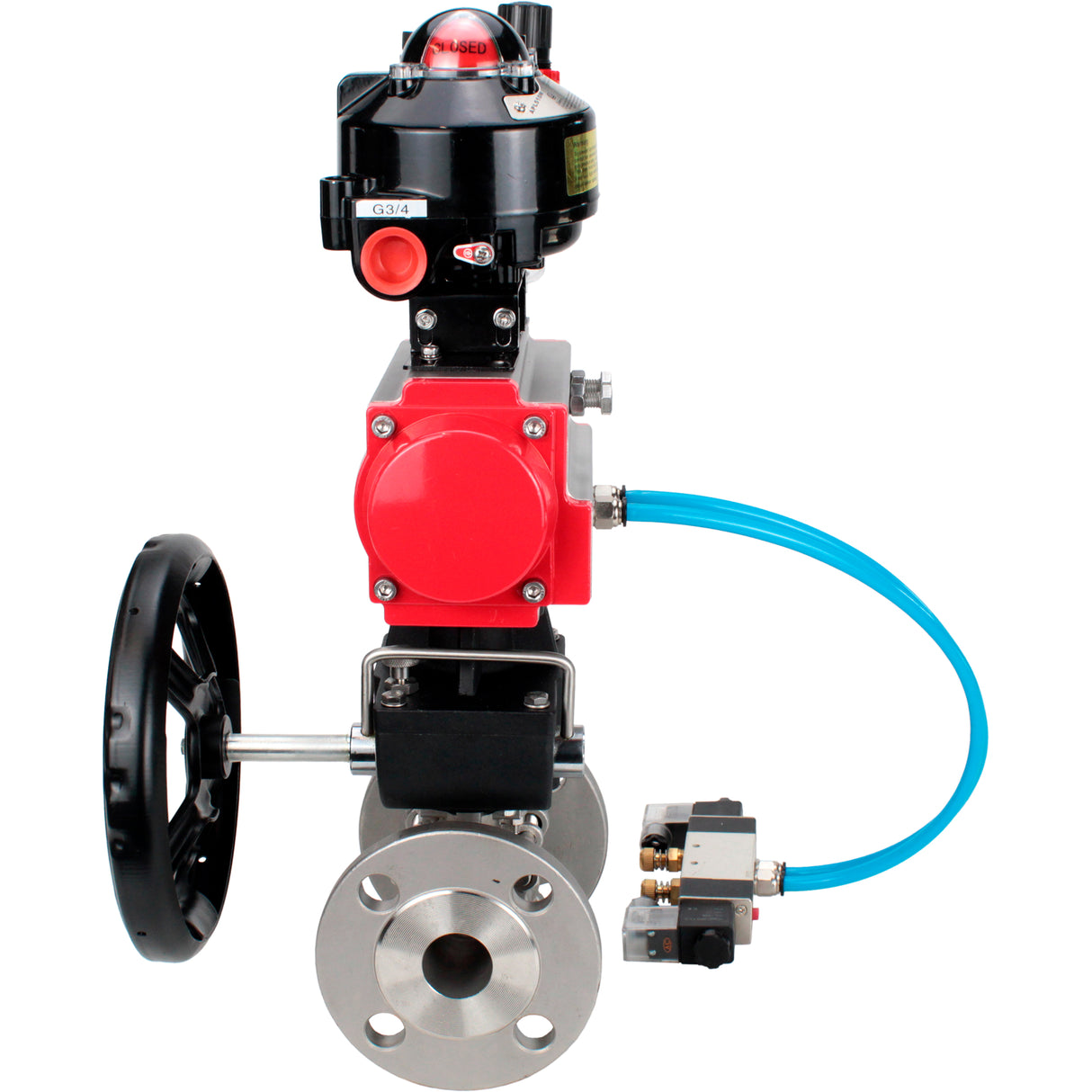 Ball valves Elephant BV3131P(3pc)-FP-F-ISO-H flanged, full bore, three-piece, body - stainless steel SS304, seal - PTFE, with pneumatic drive PA-DA-052-130 pneumatic distributor 4V320 -10 MON gearbox ATU AFC2000 LSU APL-510N-EX