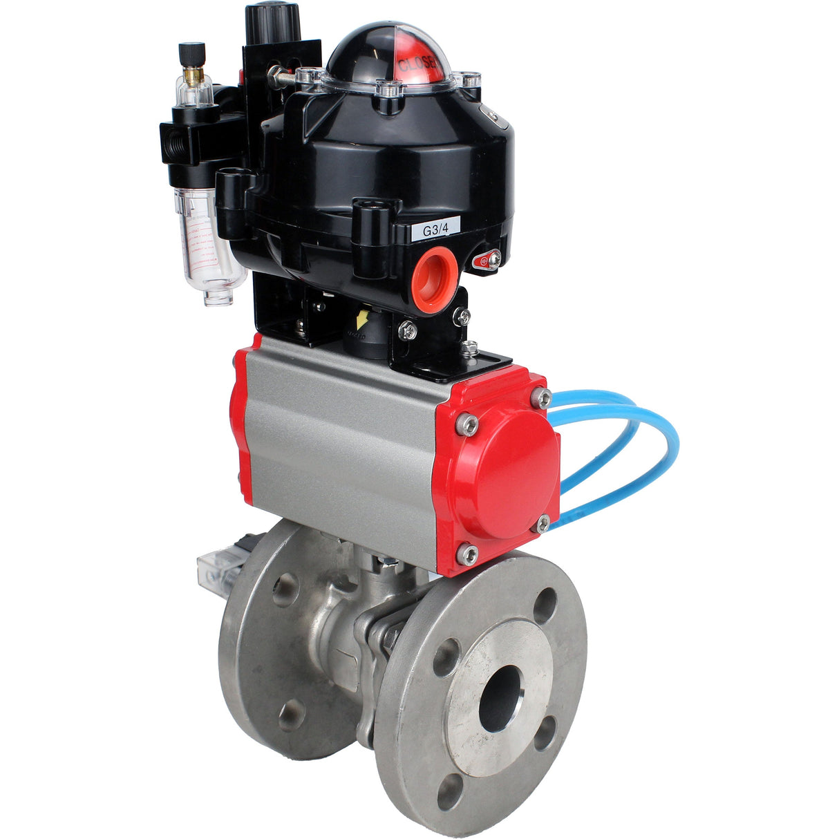 Ball valves Elephant BV3232P(2pc)-FP-F-ISO-H DN15-250 flanged, full bore, two-piece, stainless steel body. steel SS316, seal - PTFE, with pneumatic actuator Elephant PA-DA 052-210 pneumatic distributor 4V320-10 ATU AFC2000 LSU APL-510N-EX