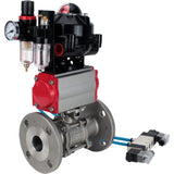 Ball valves Elephant BV3232P(3pc)-FP-F-ISO-H flanged, full bore, three-piece, stainless steel body. steel SS316, seal - PTFE, with pneumatic actuator Elephant PA-SA 065-160 pneumatic distributor 4V320-08 ATU AFC2000 APL-510N-EX