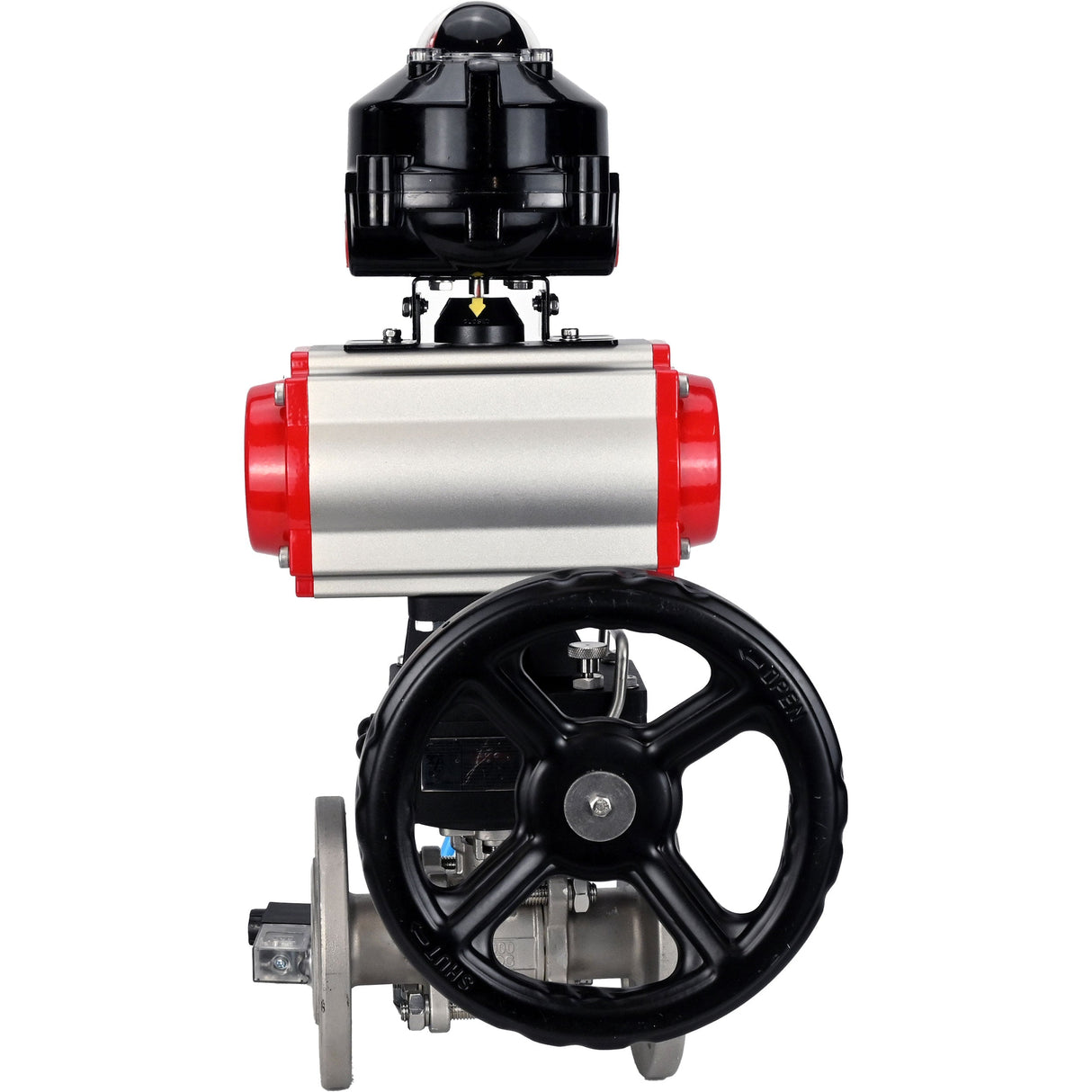 Ball valves Elephant BV3232P(3pc)-FP-F-ISO-H flanged, full bore, three-piece, stainless steel body. steel SS316, seal - PTFE, with pneumatic drive Elephant PA-DA 052-130 pneumatic distributor 4V320-10 gearbox MON LSU APL-510N-EX