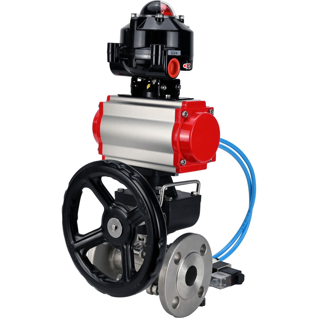 Ball valves Elephant BV3232P(3pc)-FP-F-ISO-H flanged, full bore, three-piece, stainless steel body. steel SS316, seal - PTFE, with pneumatic drive Elephant PA-DA 052-130 pneumatic distributor 4V320-10 gearbox MON LSU APL-510N-EX