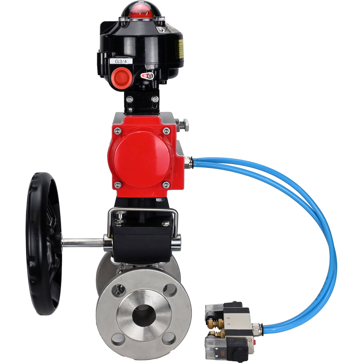 Ball valves Elephant BV3232P(3pc)-FP-F-ISO-H flanged, full bore, three-piece, stainless steel body. steel SS316, seal - PTFE, with pneumatic drive Elephant PA-DA 052-130 pneumatic distributor 4V320-10 gearbox MON LSU APL-510N-EX