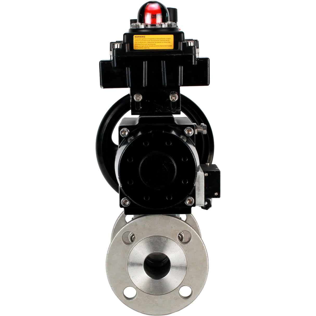 Ball valves Elephant BV3232P(3pc)-FP-F-ISO-H DN65-100 25/40 bar flanged with ISO flange, body - 316 stainless steel, full bore, seal - PTFE, with pneumatic drive PA-DA-105-1, pneumatic distributor 4M310-08 24V, LSU APL-410N Ex, ATU AFC2000