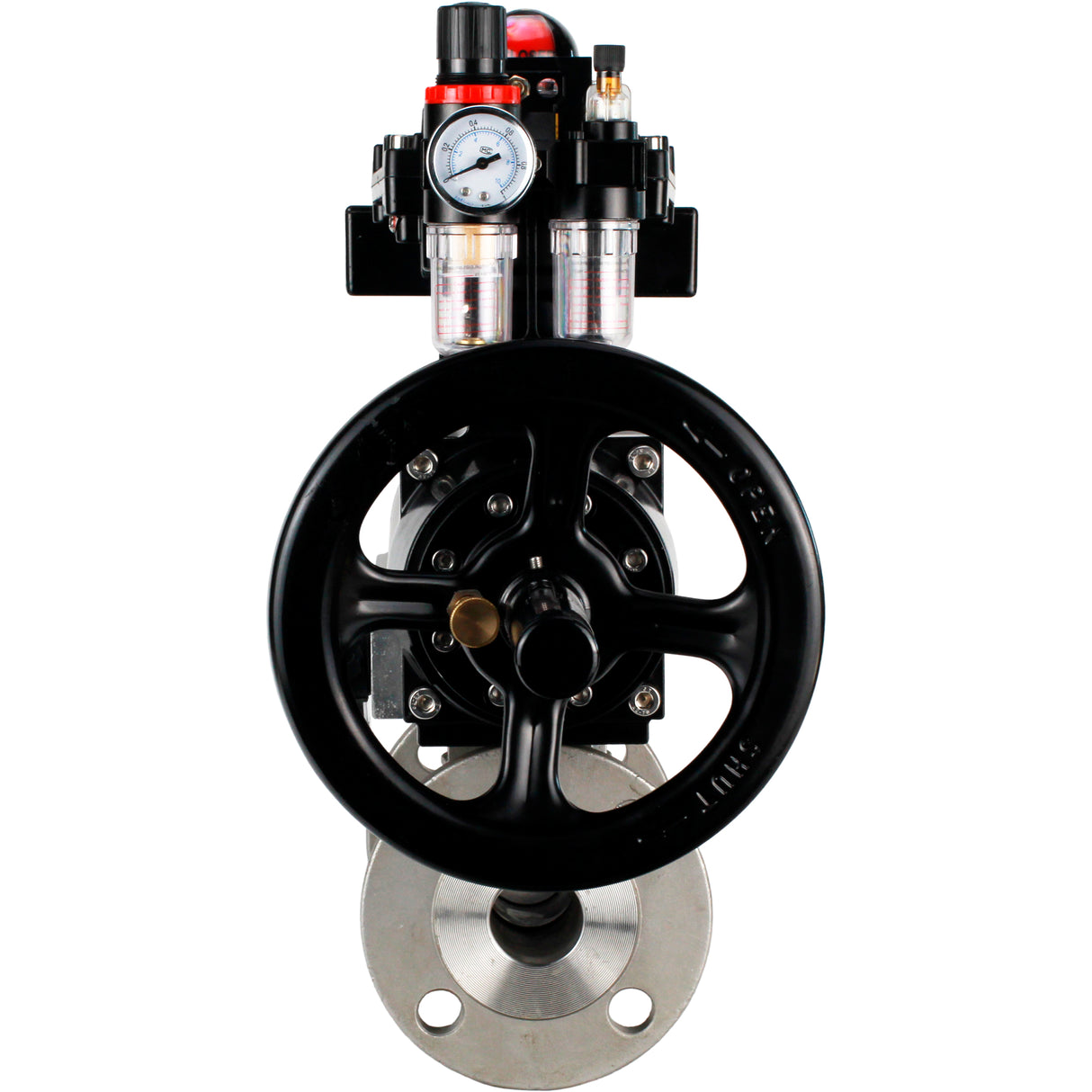 Ball valves Elephant BV3232P(3pc)-FP-F-ISO-H DN65-100 25/40 bar flanged with ISO flange, body - 316 stainless steel, full bore, seal - PTFE, with pneumatic drive PA-DA-105-1, pneumatic distributor 4M310-08 24V, LSU APL-410N Ex, ATU AFC2000