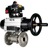Ball valves Elephant BV3232P(3pc)-FP-F-ISO-H DN65-100 25/40 bar flanged with ISO flange, body - 316 stainless steel, full bore, seal - PTFE, with pneumatic drive PA-DA-105-1, pneumatic distributor 4M310-08 220V, LSU APL-410N Ex