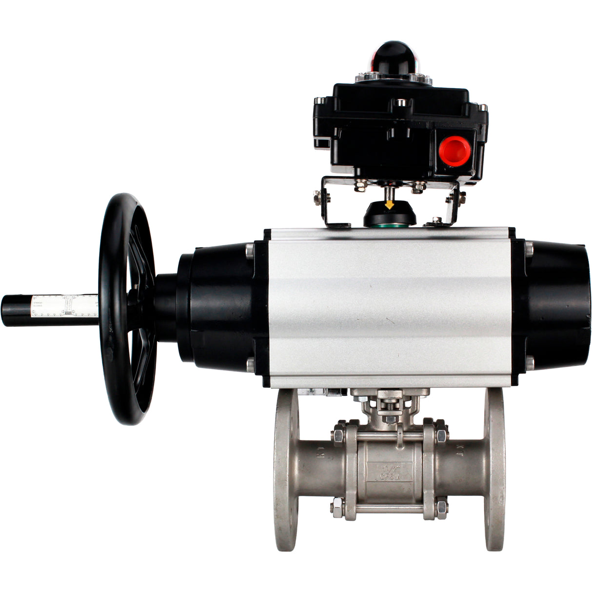 Ball valves Elephant BV3232P(3pc)-FP-F-ISO-H DN65-100 25/40 bar flanged with ISO flange, body - 316 stainless steel, full bore, seal - PTFE, with pneumatic drive PA-DA-105-1, pneumatic distributor 4M310-08 220V, LSU APL-410N Ex
