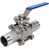 Robinets à boisseau sphérique Elephant BV3131P(3pc)-FP-WH en acier inoxydable SS304, à passage intégral, en trois parties, joint - PTFE, soudé, avec poignée