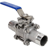 Robinets à boisseau sphérique Elephant BV3131P(3pc)-FP-WH en acier inoxydable SS304, à passage intégral, en trois parties, joint - PTFE, soudé, avec poignée