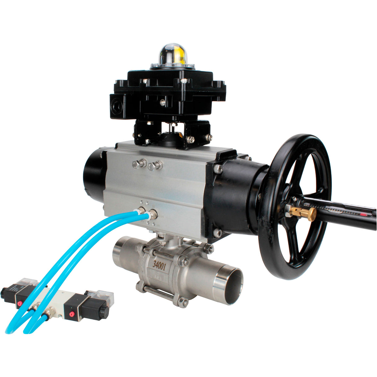 Ball valves Elephant BV3232P(3pc)-FP-W-ISO-H LONG,  body material - Stainless steel AISI 316, seal - PTFE / PTFE / Teflon, with pneumatic actuator double action PA-DA-105-1, 4V320-10 220V, LSU APL-410N Ex