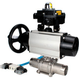 Ball valves Elephant BV3232P(3pc)-FP-W-ISO-H LONG,  body material - Stainless steel AISI 316, seal - PTFE / PTFE / Teflon, with pneumatic actuator double action PA-DA-105-1, 4V320-10 220V, LSU APL-410N Ex