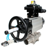 Ball valves Elephant BV3232P(3pc)-FP-W-ISO-H LONG,  body material - Stainless steel AISI 316, seal - PTFE / PTFE / Teflon, with pneumatic actuator double action PA-DA-105-1, 4V320-10 220V, LSU APL-410N Ex