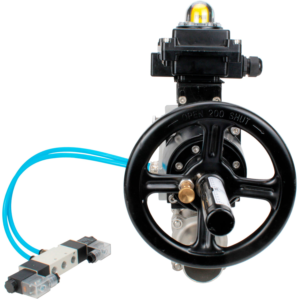 Ball valves Elephant BV3232P(3pc)-FP-W-ISO-H LONG,  body material - Stainless steel AISI 316, seal - PTFE / PTFE / Teflon, with pneumatic actuator double action PA-DA-105-1, 4V320-08 220V, LSU APL-410N Ex