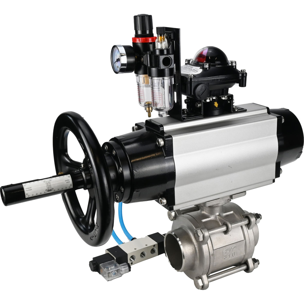 Ball valves Elephant BV3232P(3pc)-FP-W-ISO-H,  body material - Stainless steel AISI 316, seal - PTFE / PTFE / Teflon, with pneumatic actuator double action PA-DA-105-1, 4V320-08 220V, LSU APL-210N, ATU AFC2000