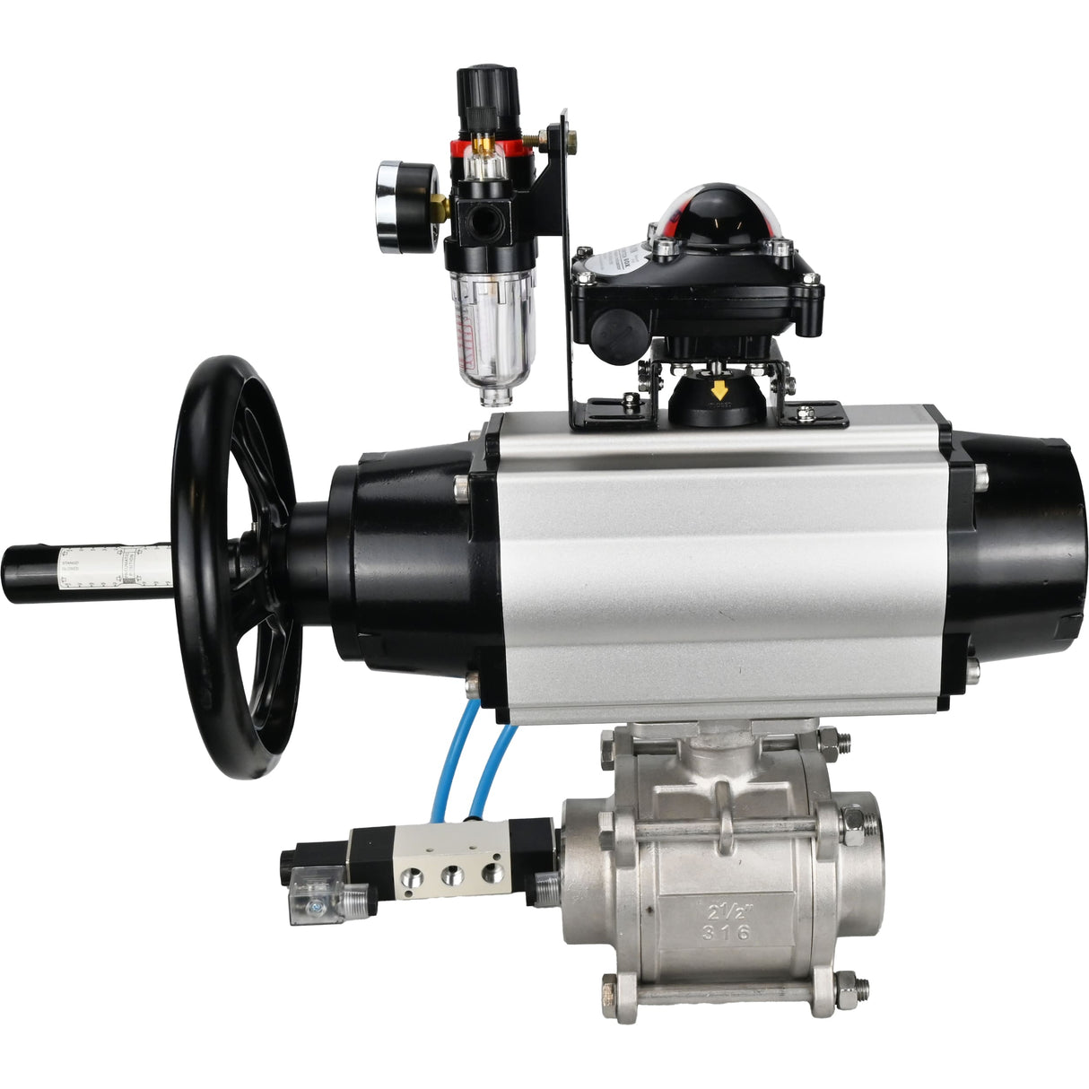Ball valves Elephant BV3232P(3pc)-FP-W-ISO-H,  body material - Stainless steel AISI 316, seal - PTFE / PTFE / Teflon, with pneumatic actuator double action PA-DA-105-1, 4V320-08 220V, LSU APL-210N, ATU AFC2000