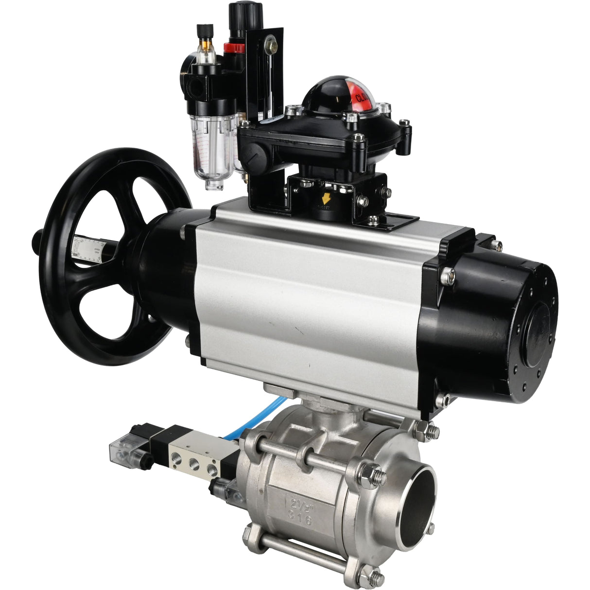 Ball valves Elephant BV3232P(3pc)-FP-W-ISO-H,  body material - Stainless steel AISI 316, seal - PTFE / PTFE / Teflon, with pneumatic actuator double action PA-DA-105-1, 4V320-08 220V, LSU APL-210N, ATU AFC2000