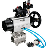 Ball valves Elephant BV3232P(3pc)-FP-W-ISO-H,  body material - Stainless steel AISI 316, seal - PTFE / PTFE / Teflon, with pneumatic actuator double action PA-DA-105-1, 4V320-08 220V, LSU APL-210N, ATU AFC2000