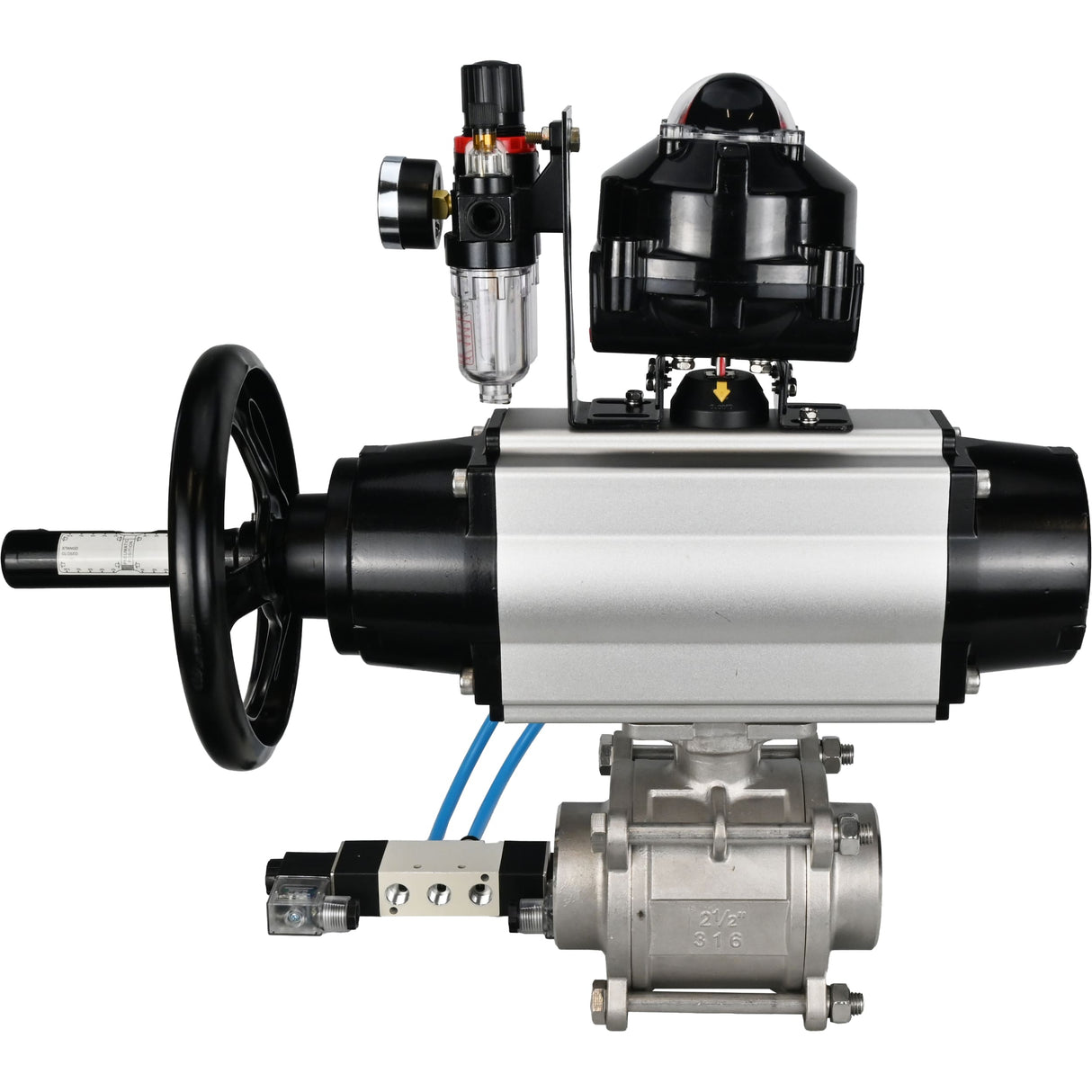 Ball valves Elephant BV3232P(3pc)-FP-W-ISO-H,  body material - Stainless steel AISI 316, seal - PTFE / PTFE / Teflon, with pneumatic actuator double action PA-DA-105-1, 4V320-08 220V, LSU APL-510N Ex, ATU AFC2000