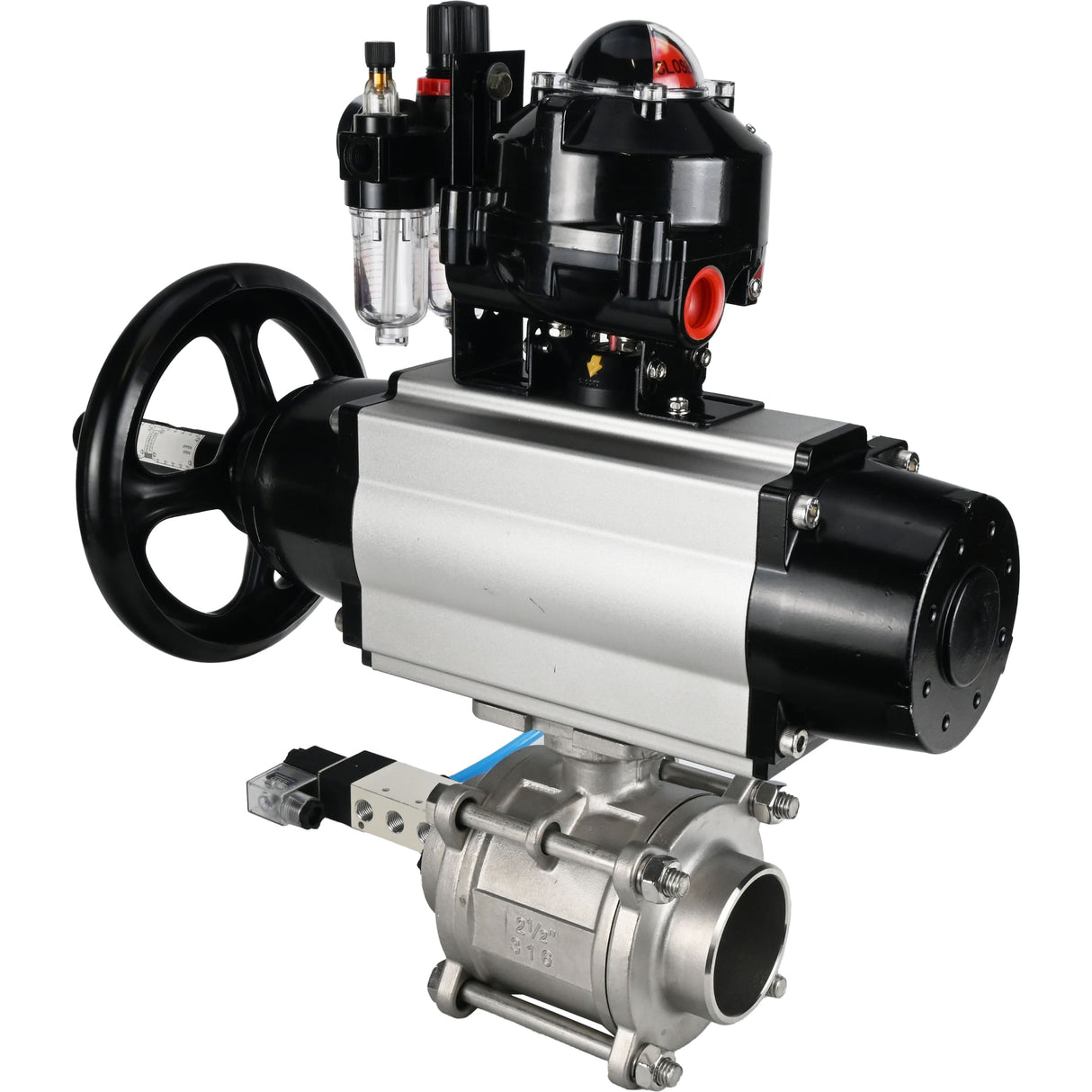 Ball valves Elephant BV3232P(3pc)-FP-W-ISO-H,  body material - Stainless steel AISI 316, seal - PTFE / PTFE / Teflon, with pneumatic actuator double action PA-DA-105-1, 4V320-08 220V, LSU APL-510N Ex, ATU AFC2000